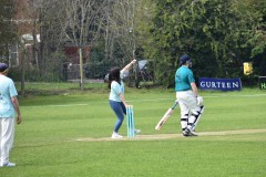 Lauren bowls the first ball of the game